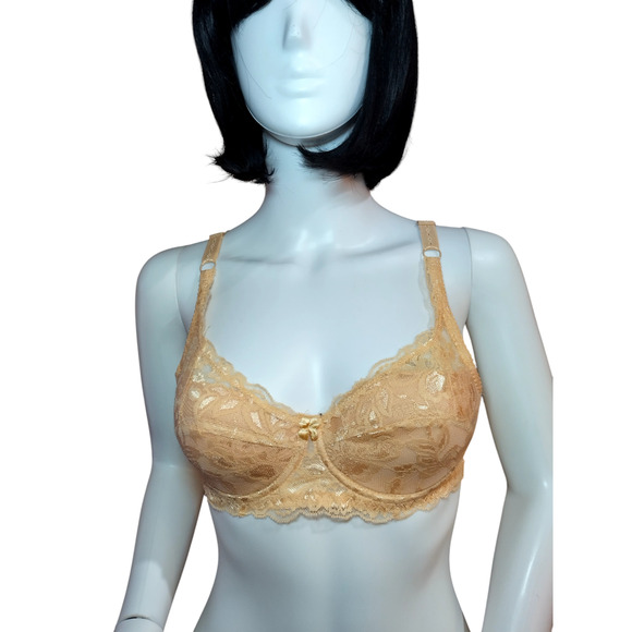 Womens Deep V-neck Full Lace Push up Bra Nude Size XS - Picture 1 of 8